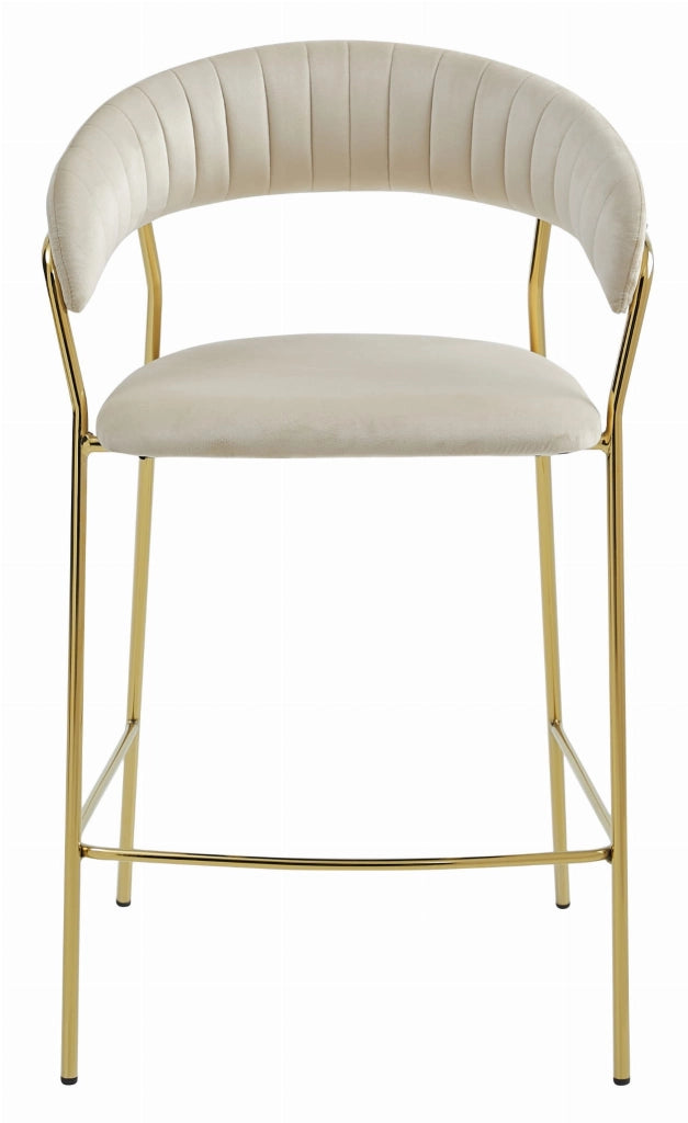 Sgabello Valora BADIA in velluto beige con gambe dorate, design ergonomico per cucina