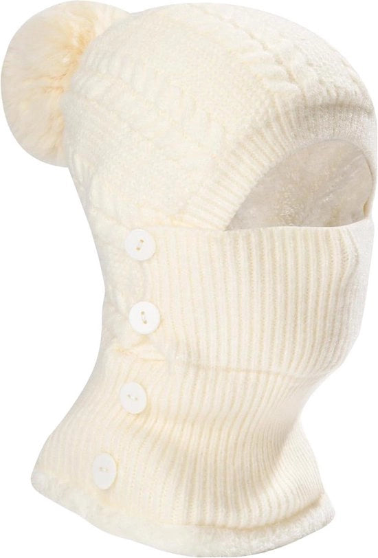 Cappello di lana caldo per donna con collo alto, colore bianco