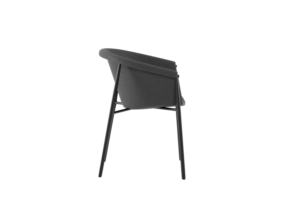 Sedia da pranzo Nari con scocca a guscio imbottita in tessuto Grigio Scuro e gambe in metallo Nero dal design moderno - 56x58x79 cm