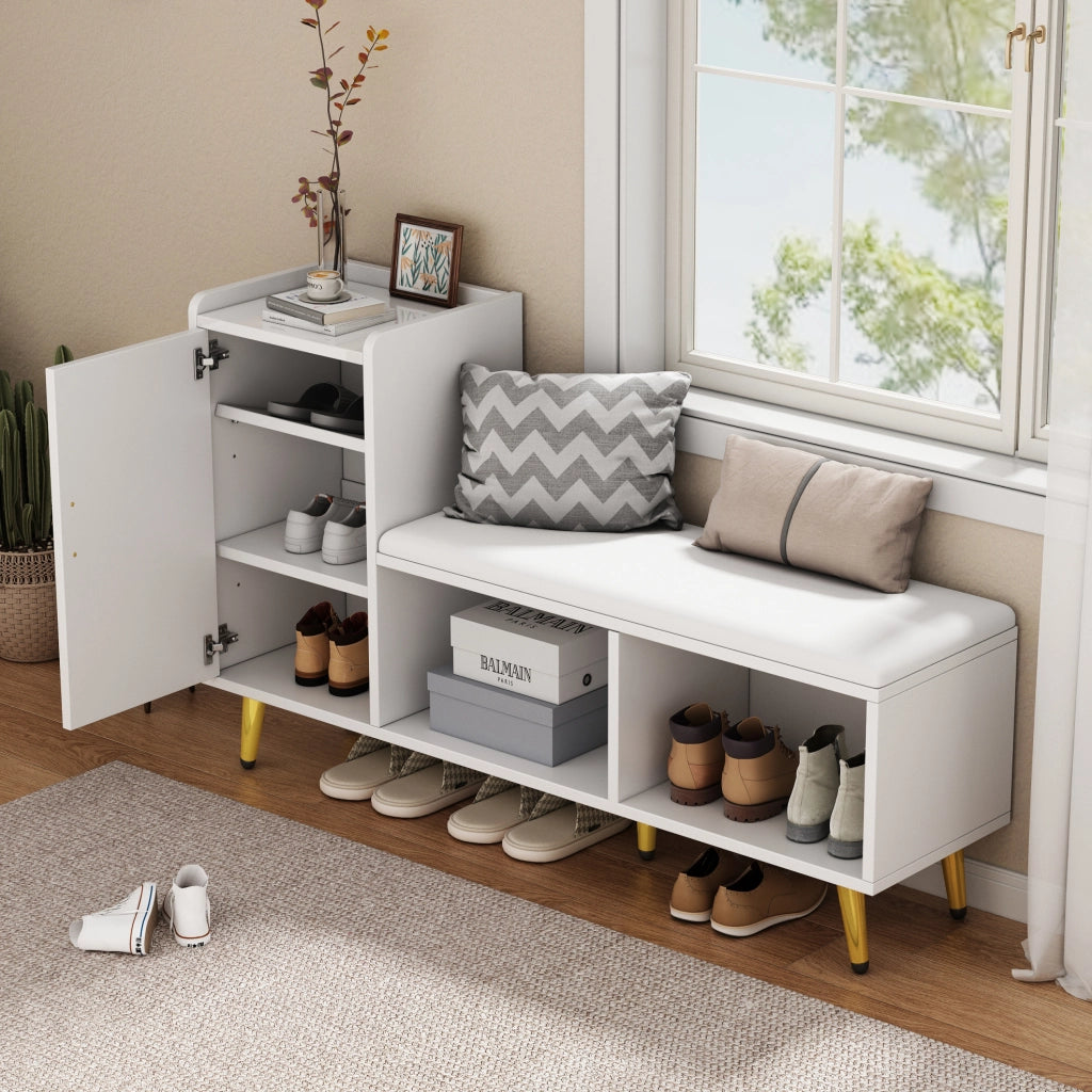Mobile scarpiera con panca 120 cm bianco lucido con ripiani regolabili HAVRYA