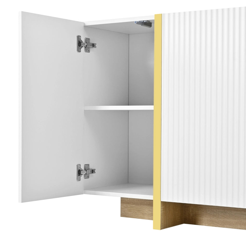Set mobile TV e sideboard con frontali scanalati; MDF e pannello truciolare; bianco
