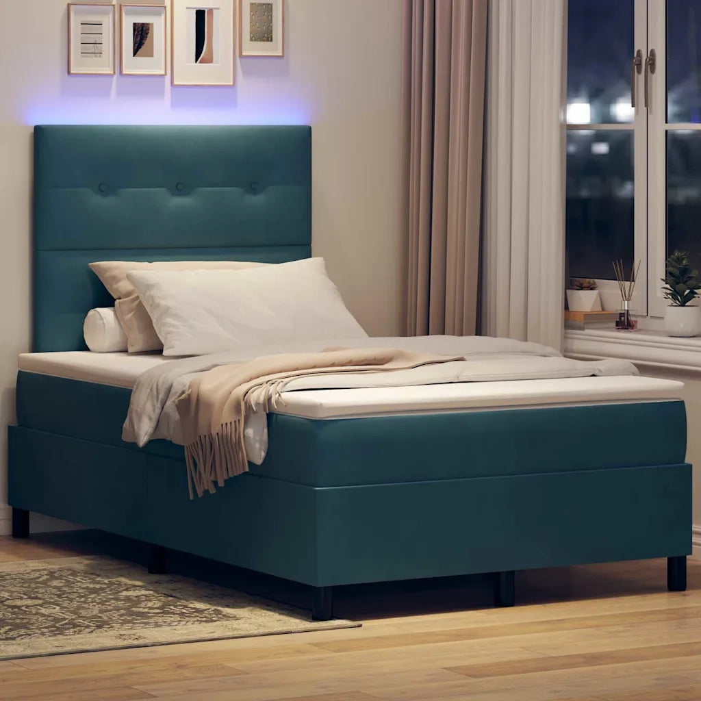 Letto a Sorgente LED Blu Scuro 120 x 200 cm Tessuto
