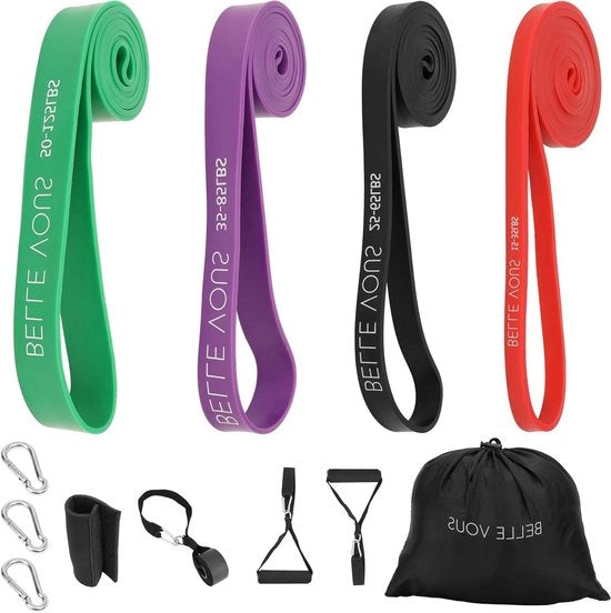 Set di 4 Cinture di Resistenza per Allenamento con Tasca - Allenamento di Forza, Stirenamento, Yoga - Uomini e Donne