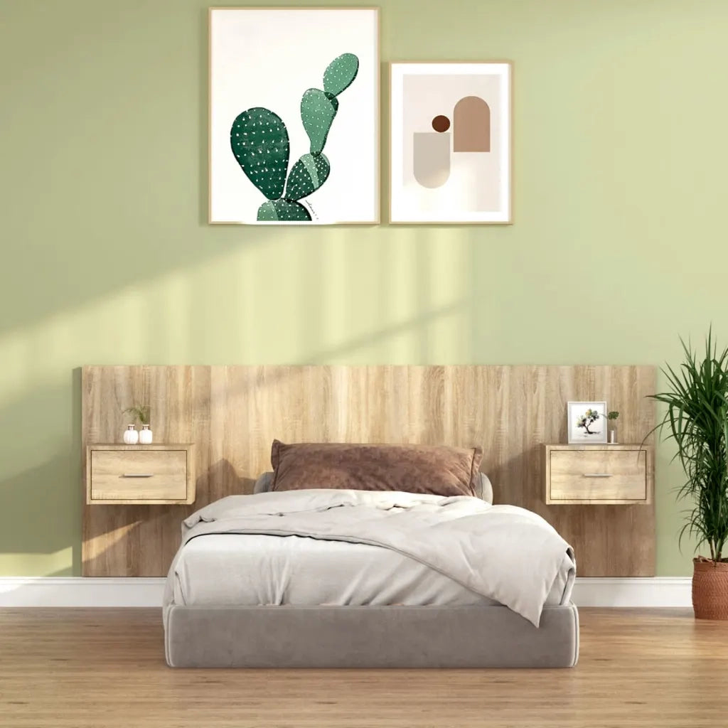 Testiera Letto con Comodini-Testiera con Contenitore in Legno Multistrato Rovere Sonoma 248147