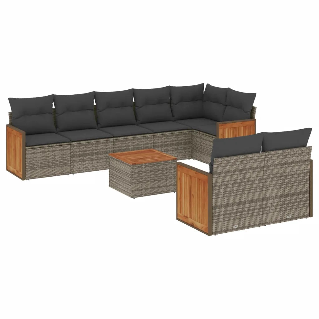 Set Divano da Giardino 9 pz con Cuscini Grigio in Polyrattan 3227838