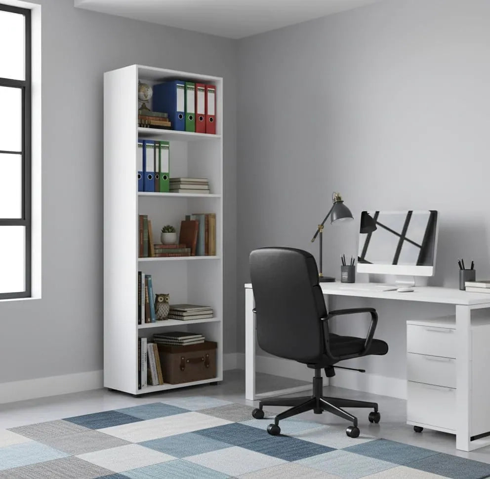 LIBRERIA 5 VANI BIANCO OPACO PER STUDIO, CAMERETTA L.69 P.35 H.200 cm
