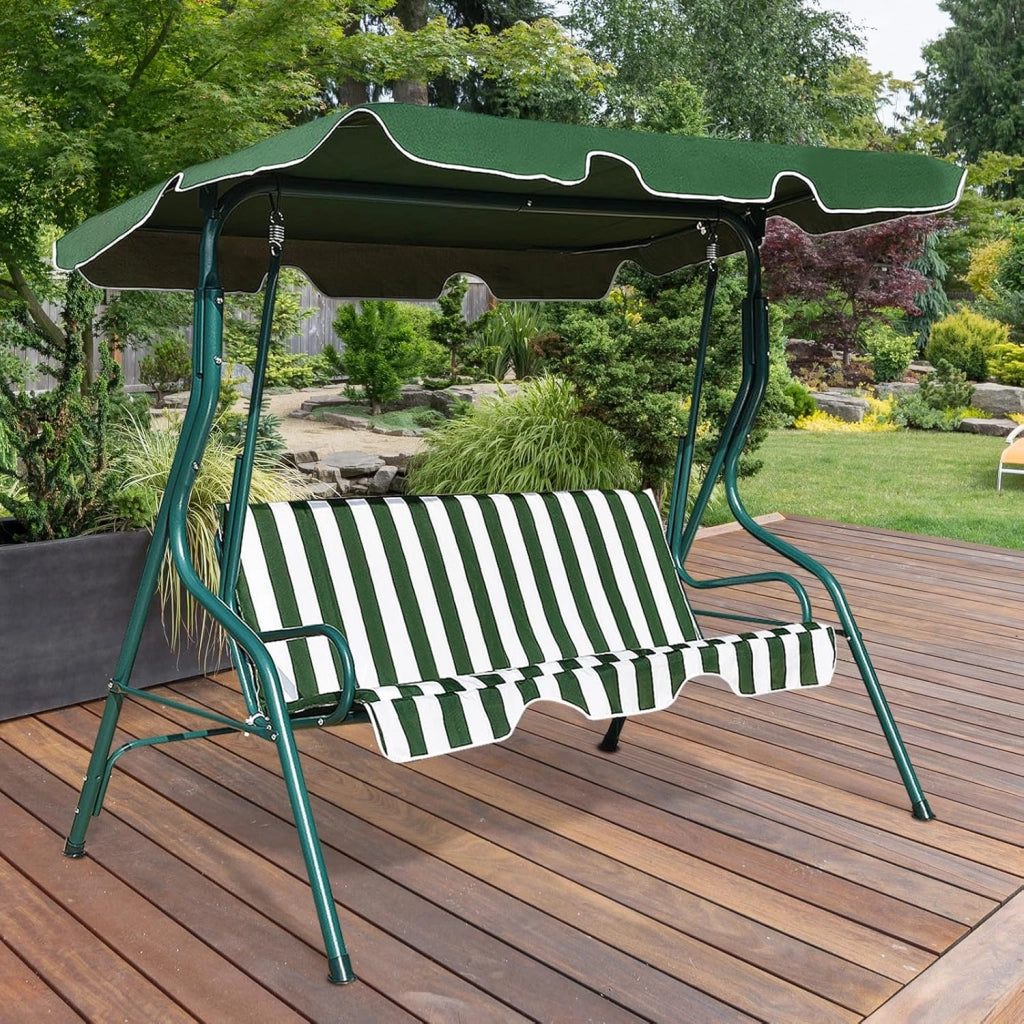 Dondolo da Giardino 3 Posti, Dondolo da Esterno in Metallo con Tetto Parasole Regolabile e Schienale, Dondolo da Balcone, per Patio, Terrazzo, Balcone, 172 x 110 x 154 cm (Verde)
