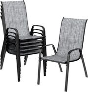 Sedia da giardino impilabile, da campeggio, impilabile, con schienale alto, in acciaio textilene, per giardini, cortili, balconi, ristoranti, 150 kg, portata: 54 x 69 x 93 cm 6pcs Lino grigio