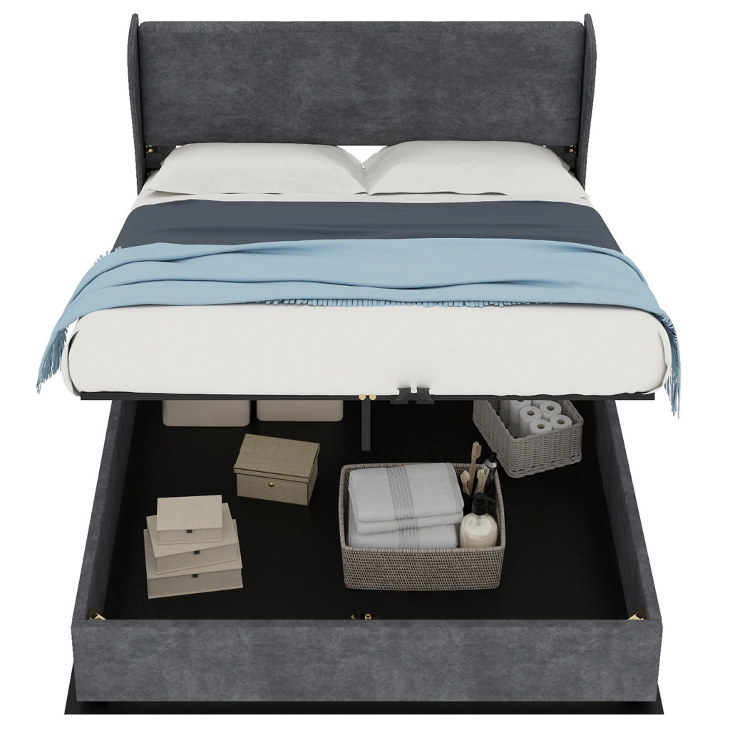 Letto Contenitore Imbottito con Testiera ¨C MINIMAL ¨C Grigio 140x200 cm