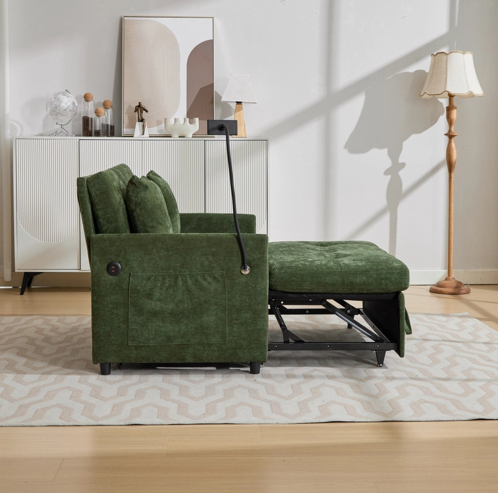 DIVANO Moderno con USB e Supporto per Tablet 109x72x83,5 cm Verde