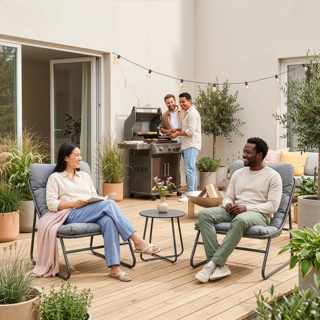 Set Salottino Malmö di 3 Mobili da Giardino con 2 Poltrone e Tavolino Rotondo - Grigio Scuro casa.pro