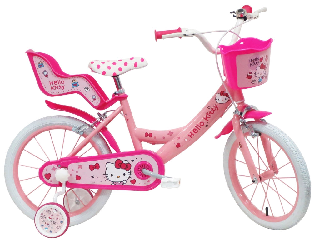 Bicicletta per Bambine 16" Hello Kitty Freni Caliper e Stabilizzatori in Acciaio Hi-Ten Rosa