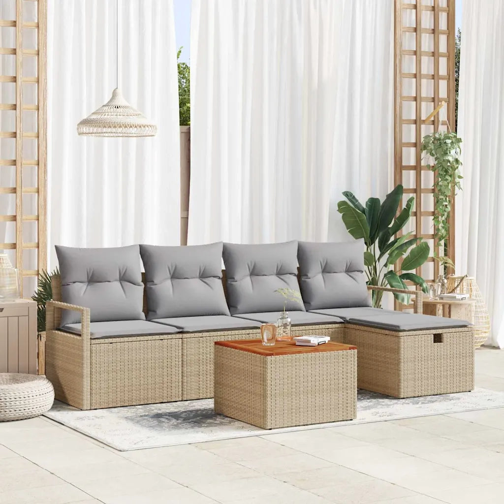 vidaXL Set Divano da Giardino con cuscino 6 pcs Beige Poly Rattan