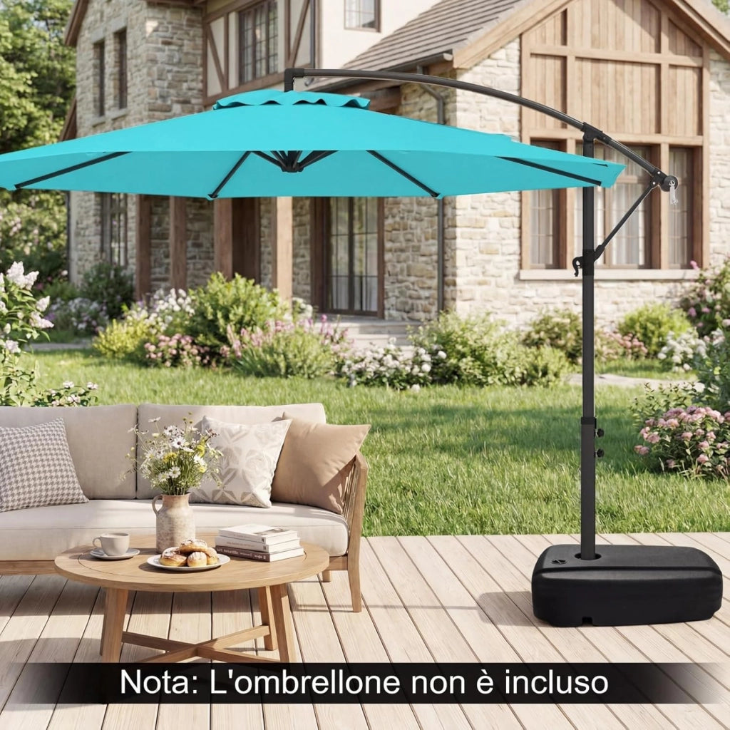 Base per Ombrellone da Patio a 102 kg/150 kg, in Plastica HDPE con Ruote, Supporto Quadrato per Ombrellone Riempibile con Acqua o Sabbia, per Esterno, Balcone, Spiaggia (150, Chilogrammi)