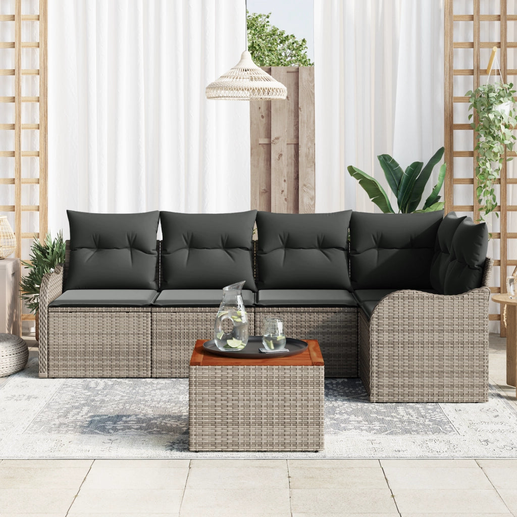 Set di divani da giardino 6 pezzi  con cuscini Grigio Rattan Sintetico Acacia