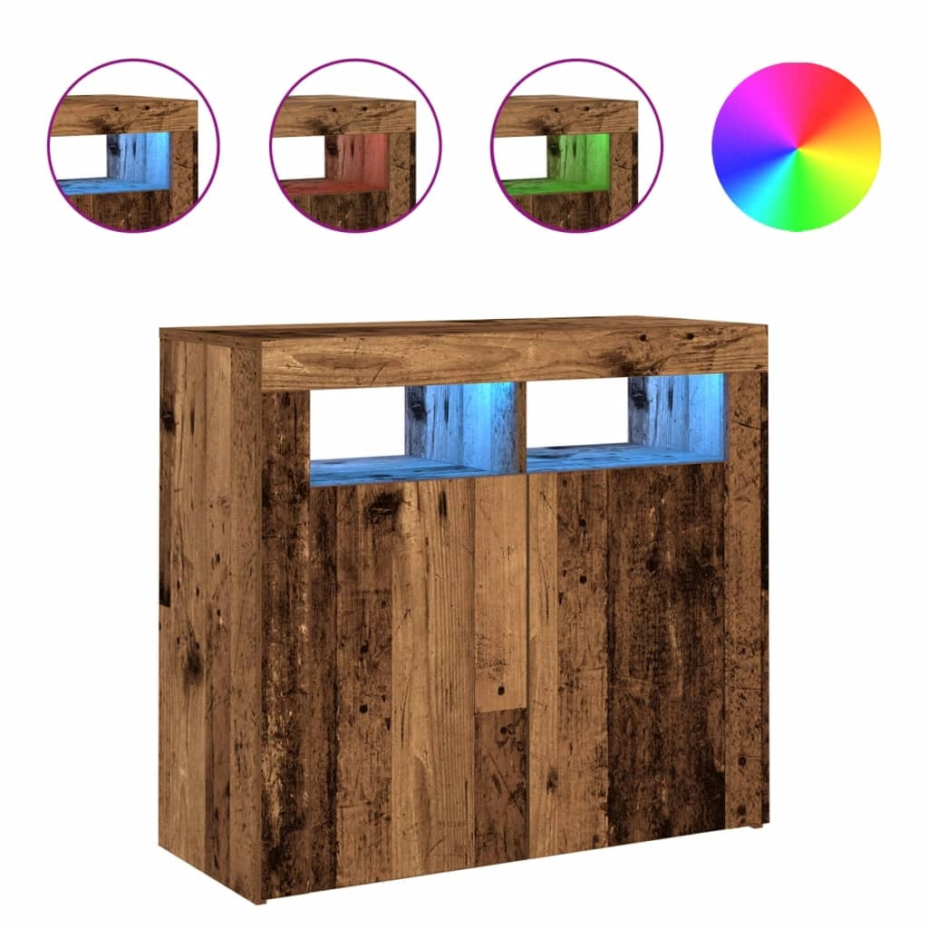 Buffet credenza cassettiera armadio mobile contenitore organizer per cucina soggiorno salotto e luci a LED legno invecchiato 80 x 35 x 75 cm legno ingegnerizzato legno vecchio 02_0031754