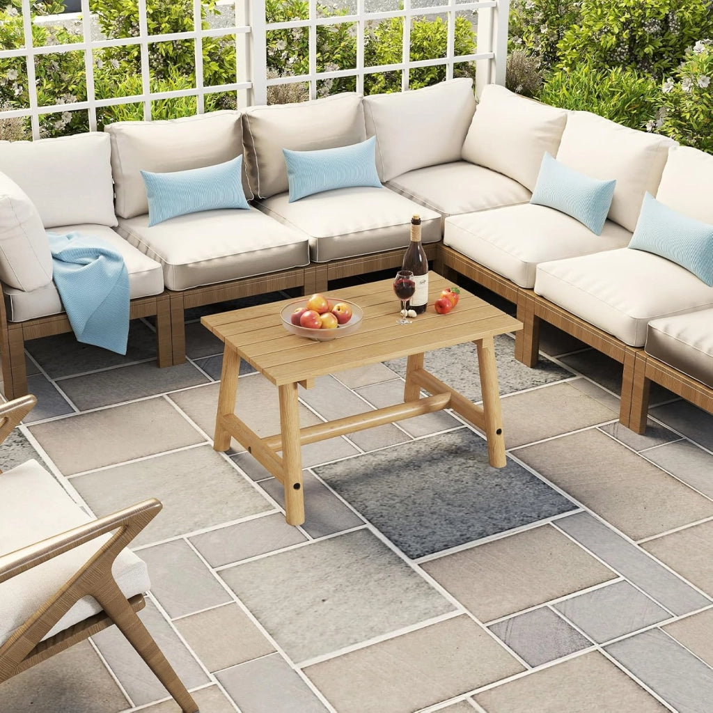 Tavolino da Caffè per Esterno, Tavolino Laterale in Legno con Piano a Doghe, Tavolo Rettangolare per Prato Balcone, Bordo Piscina, Portata 125 kg (Naturale)