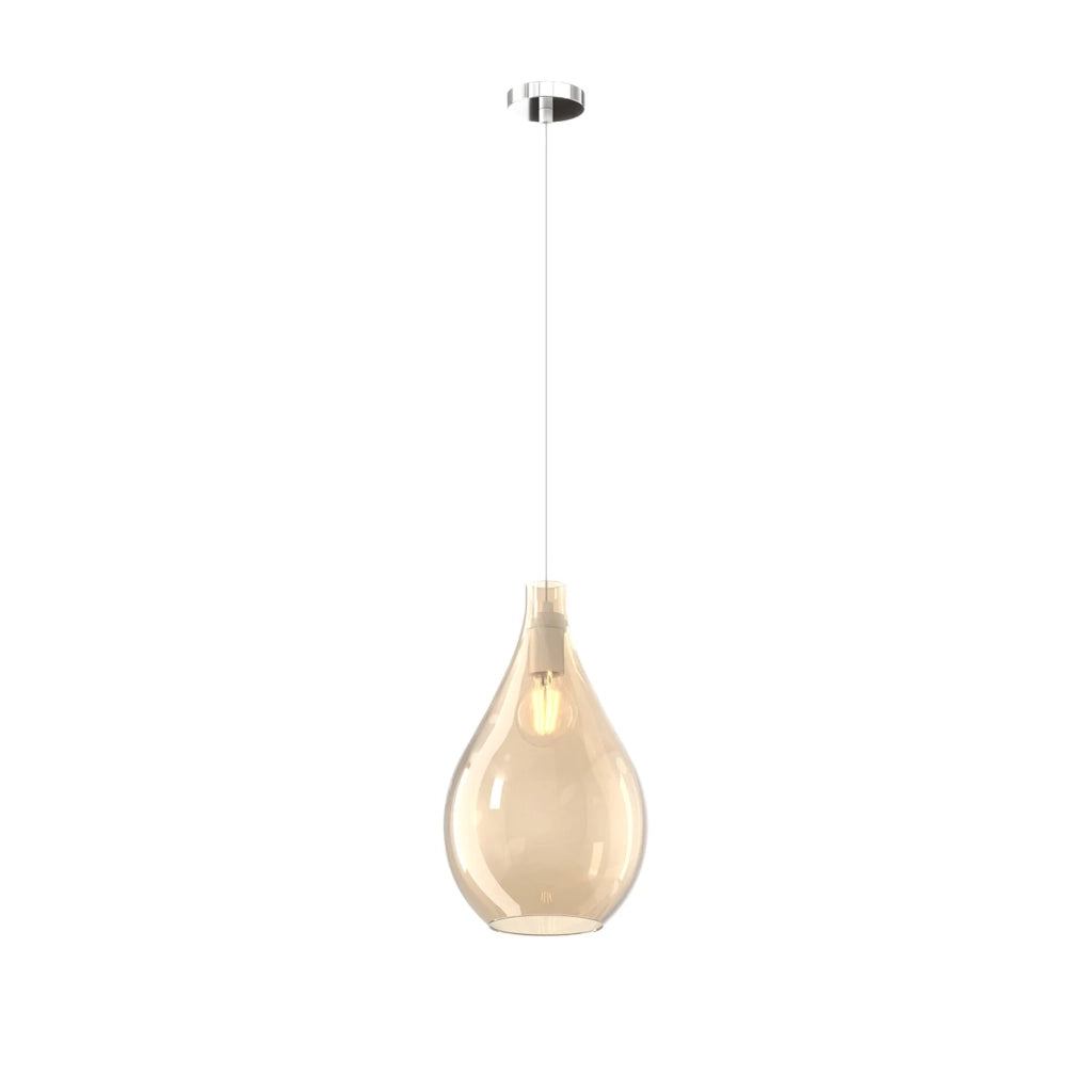 Lampadario Contemporaneo Drop 2.0 Metallo Cromo Vetro Medio Ambra 1 Luce E27