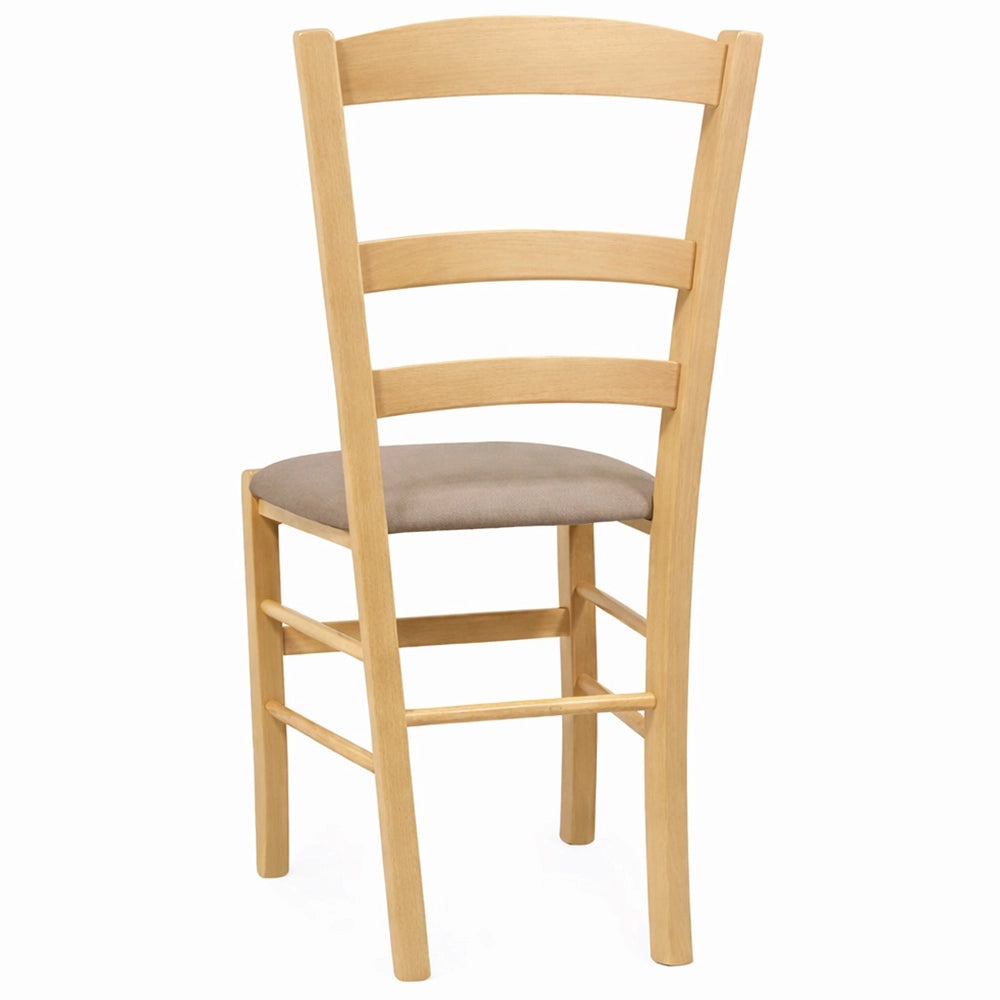 Sedie da sala da pranzo Paesana in legno naturale con seduta imbottita tortora