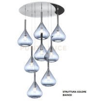SOSPENSIONE BIANCO 8 LUCI TONDA VETRI BLU 1177BI-S8 T-BL