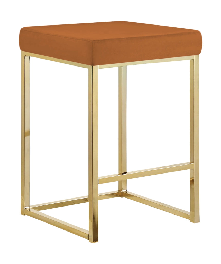 Sgabello Moderno In Velluto Sedile imbottito Gambe In Acciaio Dorato Senza Schienale Casa Sedia Cucina Bar Pub Seduta Rialzata Di Design - Ruggine