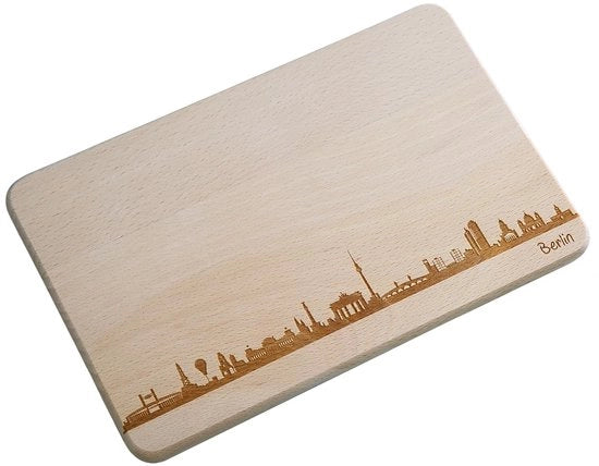 Pannello da Colazione con Profilo di Berlino | Piatto da Colazione in Abete | Piatto da Taglio in Legno | Regalo Inciso | Piatto da Colazione (Dimensioni Standard S (22x14x1cm), Primo senza Incisione Personalizzata)