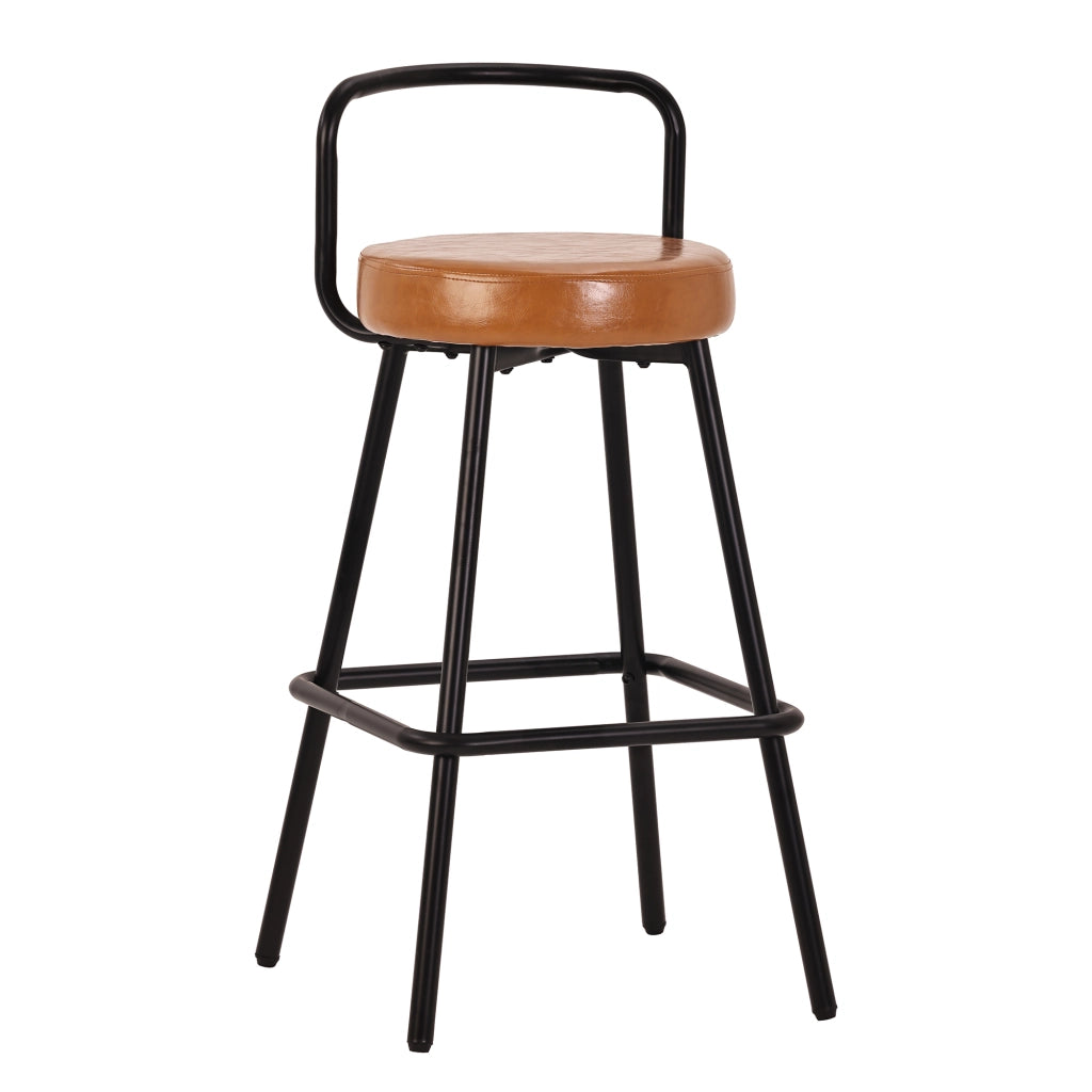 Sgabello da bar con schienale ergonomico e poggiapiedi, in pelle PU e metallo, Marrone