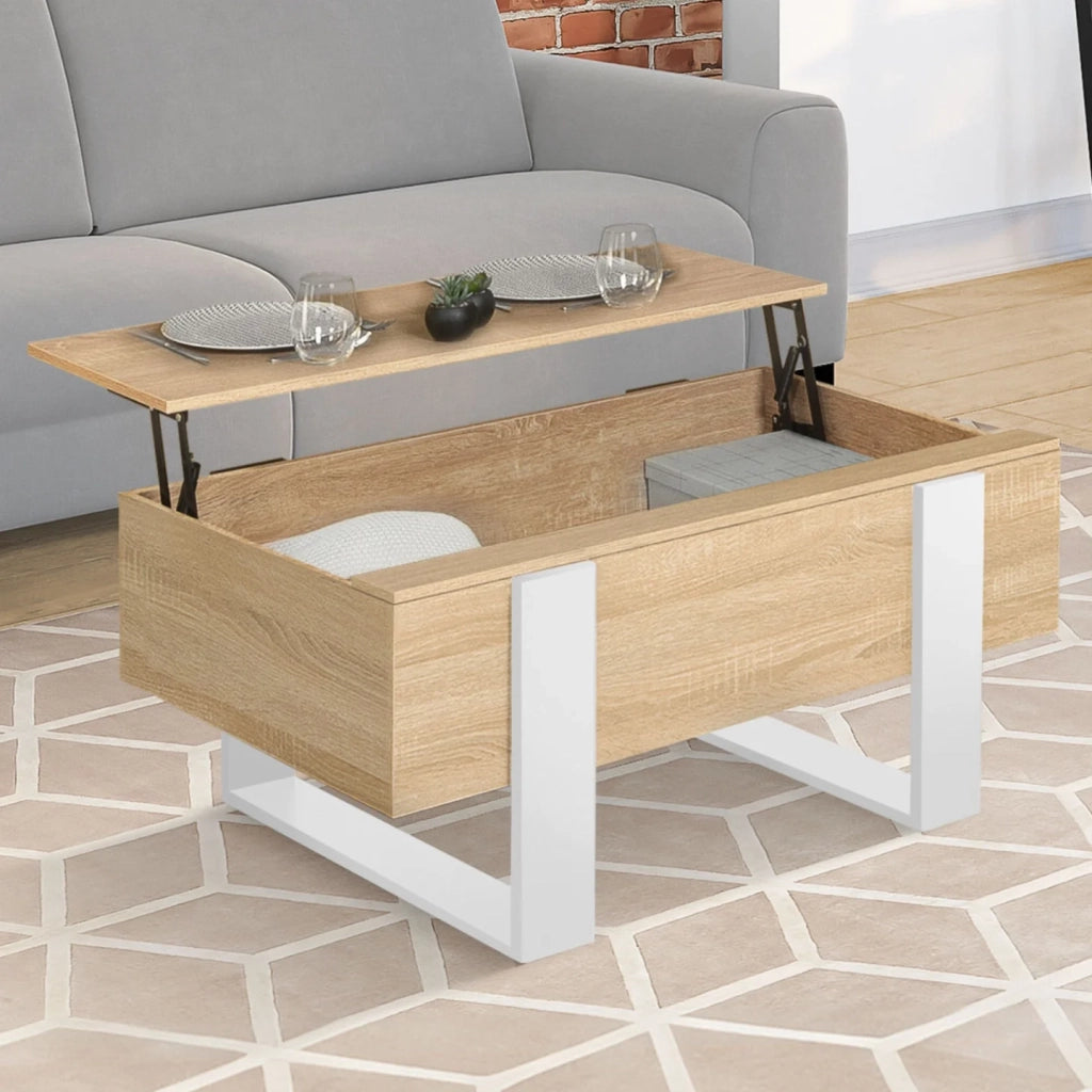 IDMarket - Tavolino rettangolare alzabile PHOENIX in legno e bianco