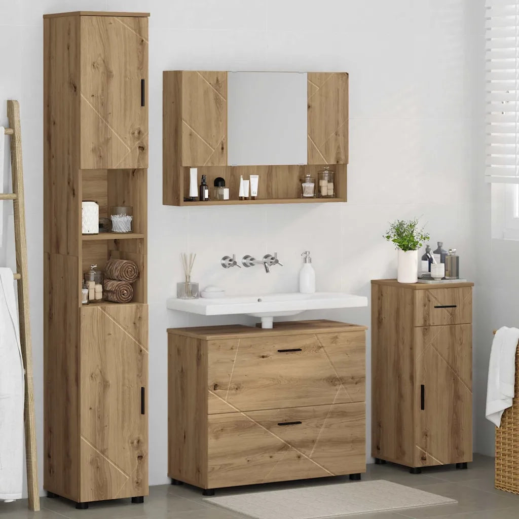 Set di mobili per il bagno con porta 4 pcs Rovere artigianale 3393062