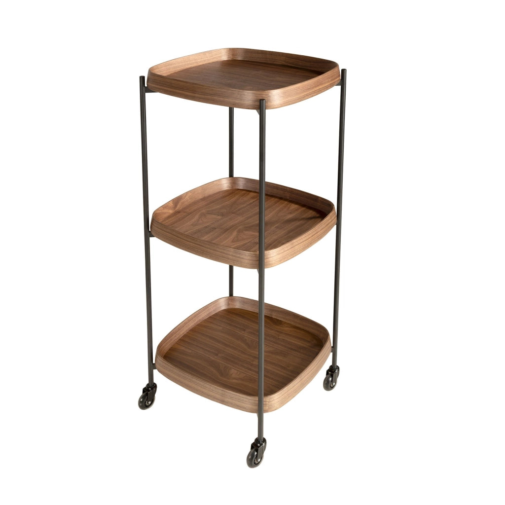 Carrello minibar in noce e acciaio nero