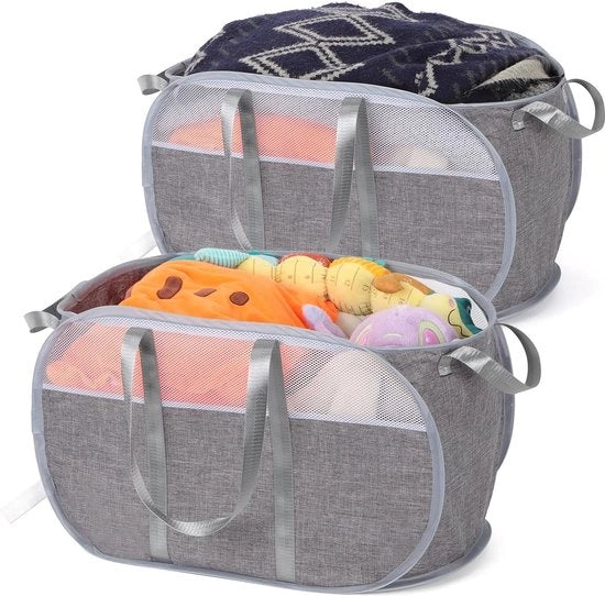 Due pezzi, 75L cassetta lavatrice pop-up grande con 4 maniglie rinforzate Cassetta lavatrice pop-up opaca per spazio lavanderia Cassetta lavatrice pop-up per bagno Cassetta lavatrice pop-up per bambino (grigio)