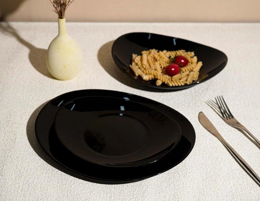Servizio di Piatti da Tavola Ombra Lucente Onda Nero 18 Pezzi