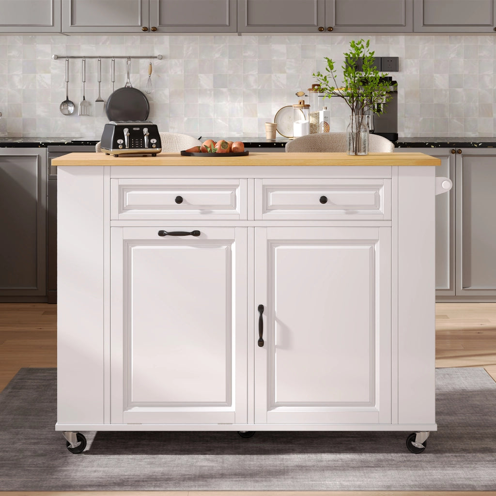 Carrello da Cucina con Piano Ribaltabile; Vano Pattumiera; Portasciugamani e Prese; 120x40-70x92 cm