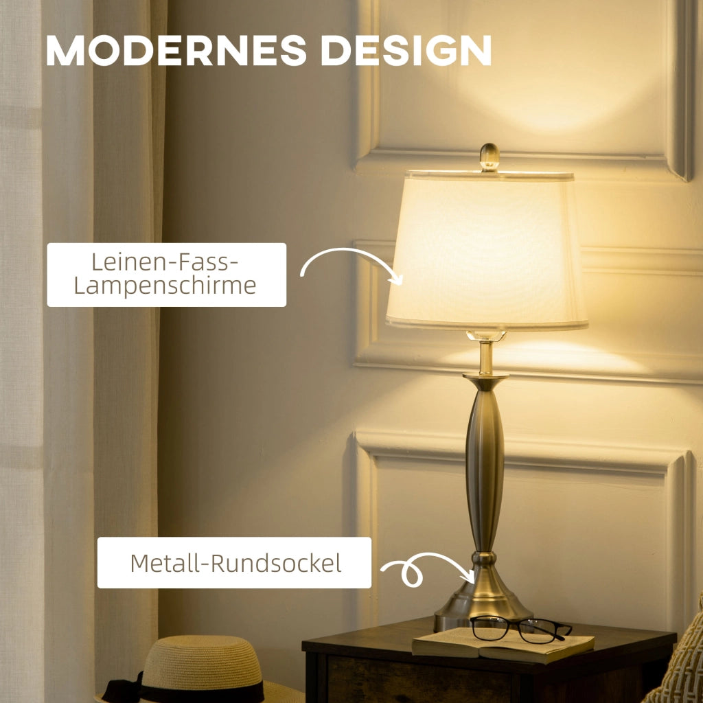 Set di 3 lampade: lampada da terra e 2 lampade da tavolo con attacco E27, argento e bianco, per soggiorno, camera da letto, illuminazione moderna