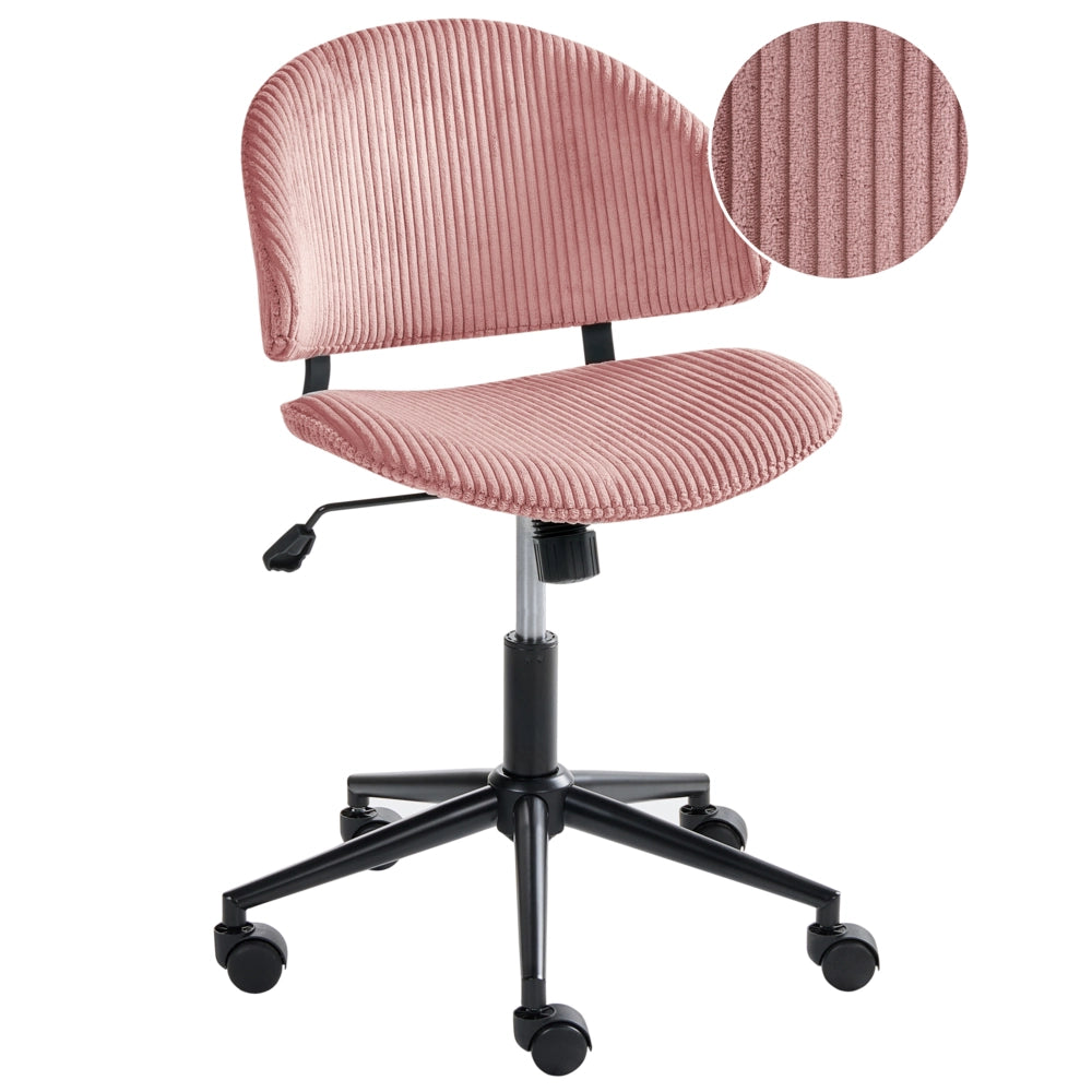 Sedia da ufficio rosa con seduta e schienale in velluto a coste girevole regolabile in altezza moderna per ufficio domestico