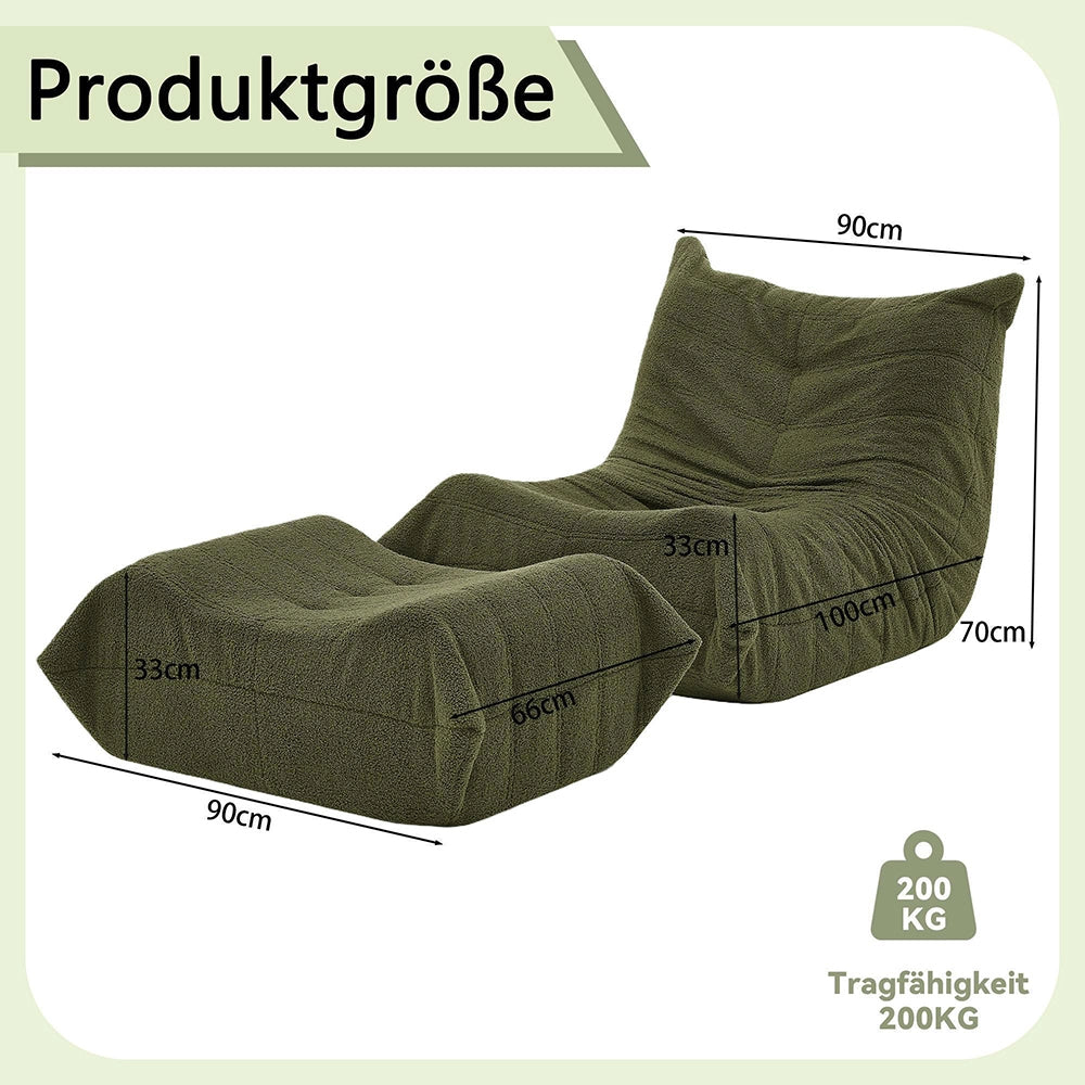 Canap¨¦ Lazy con schienale e poggiapiedi - Xylo - Verde, morbido peluche