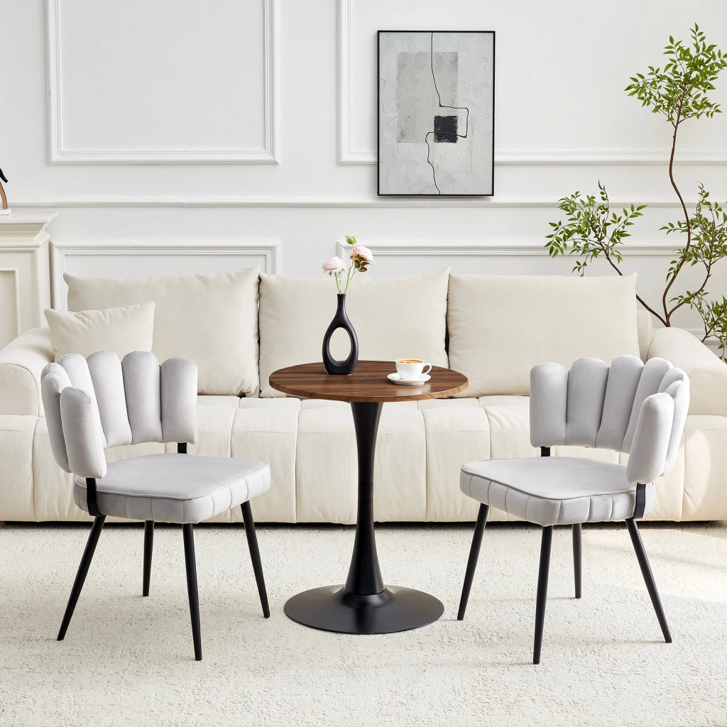 Tavolo Rotondo e Sedie da Pranzo ¨C MINIMAL ¨C Piano MDF Nero, Velluto Grigio, Gambe Metallo, 60cm