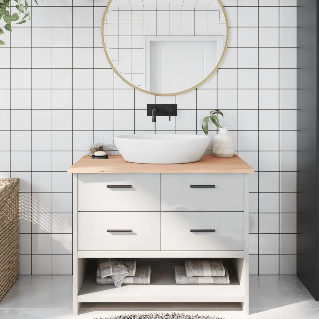 Piano Bagno 100x50x2 cm in Legno Massello Non Trattato CFW5912190