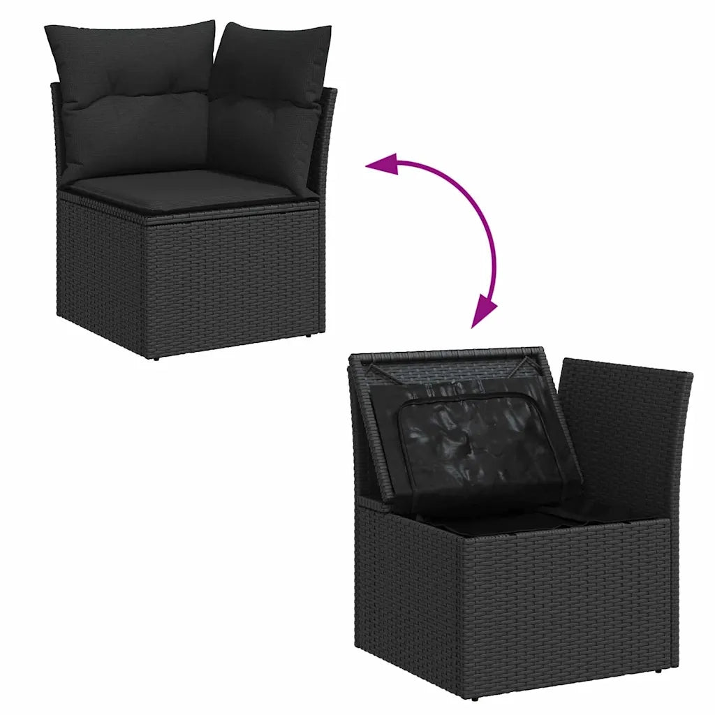 Set Divano da Giardino con cuscino 12 pcs Nero Poly Rattan