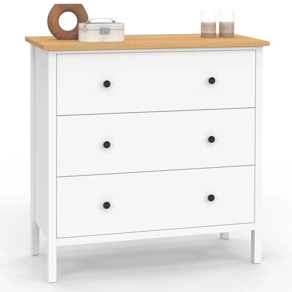 IDMarket - ACHILLE Cassettone a 3 cassetti 80 cm piano in legno bianco