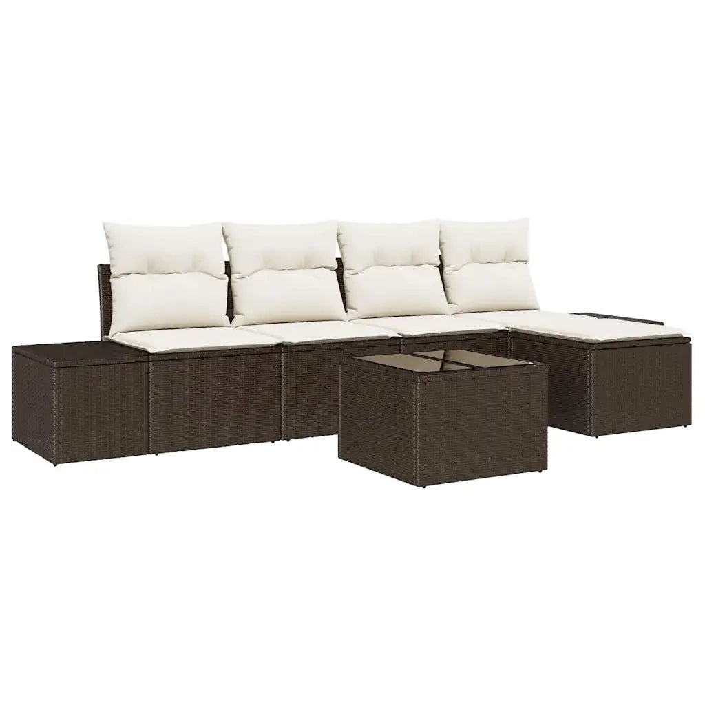 Set Divano da Giardino 5 pcs Marrone e Crema polyrattan
