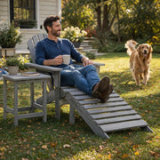 Adirondack Garden Chair With Footrest & Table, Fir Wood, Grey