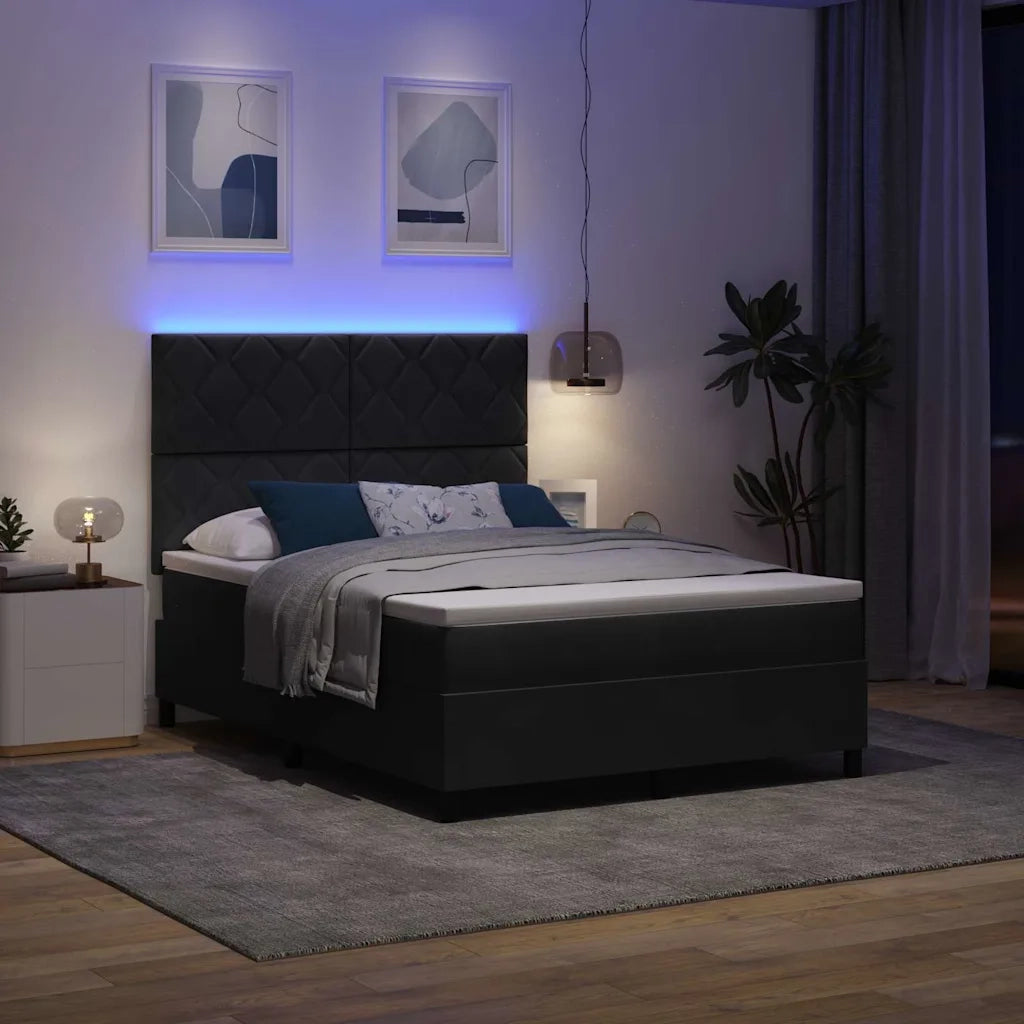 Letto a Sorgente LED con testiera Nero 160 x 200 cm Velluto 3343390