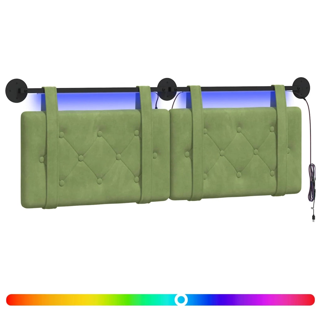 Testiera | Testata sospesa Con luce LED Verde chiaro Velluto