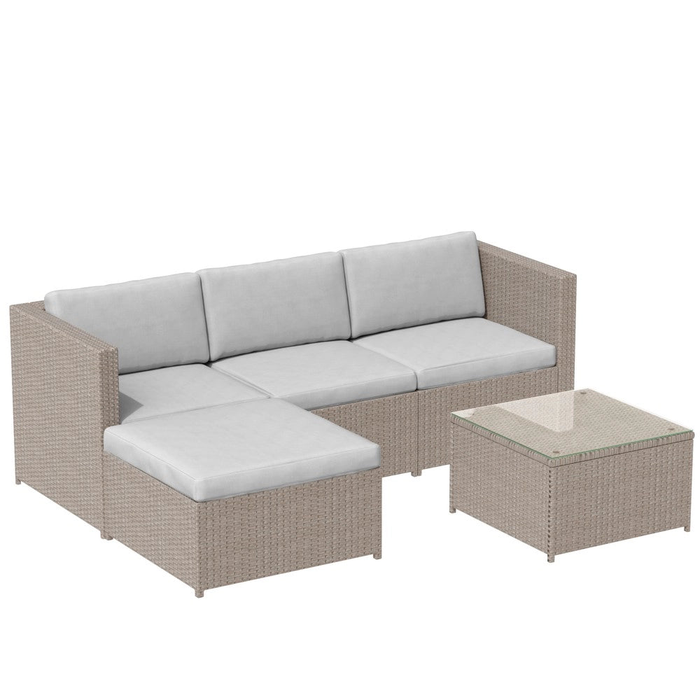 Divano Angolare da Giardino Polyrattan con Cuscini e Tavolino ¨C Xylo ¨C Khaki