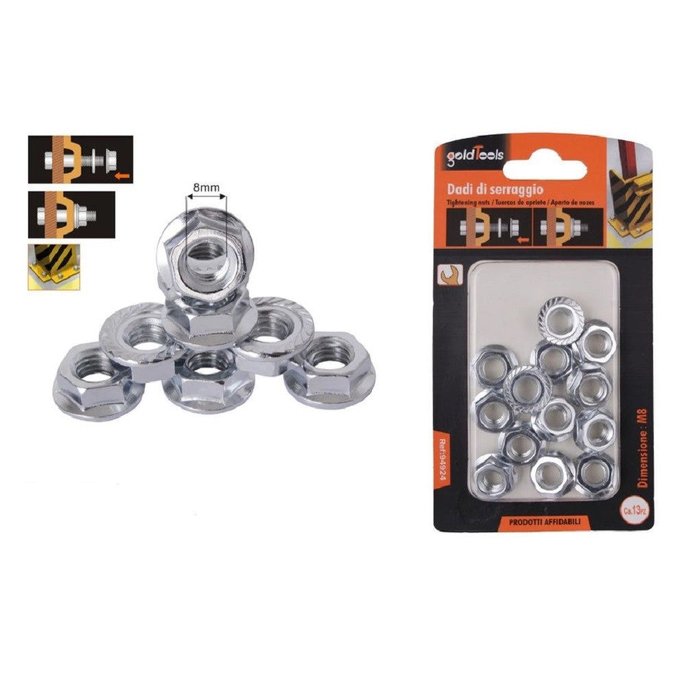 Trade Shop - Set 13 Pz Dado Esagonale Flangiato Dadi Di Serraggio M8 Bulloni Vite 8mm 94924 -