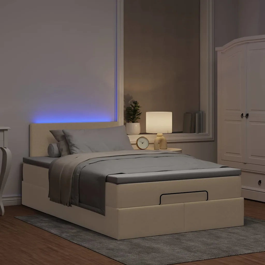 Pouf Letto con Materasso e LED Crema 120x190cm in Tessuto 3312213
