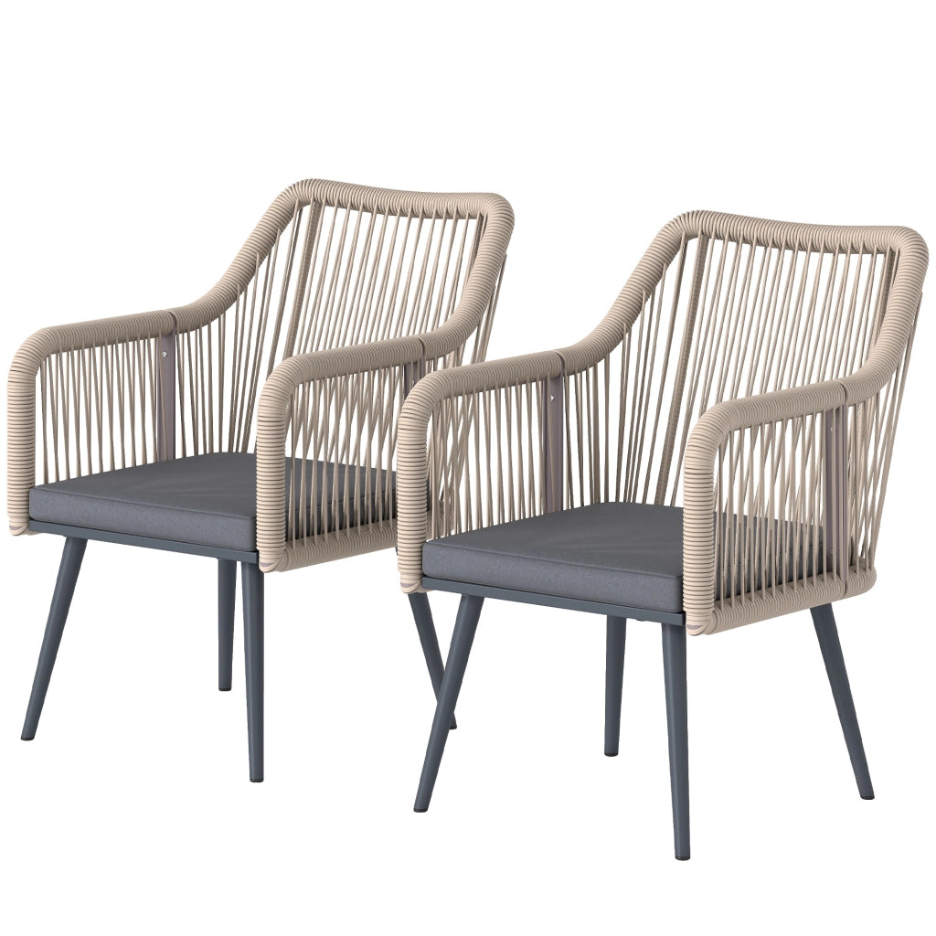 Sedia da Giardino con Cuscini e Braccioli ¨C zephmum ¨C Acciaio e Rattan PE, Grigio Scuro, 54x65x80 cm