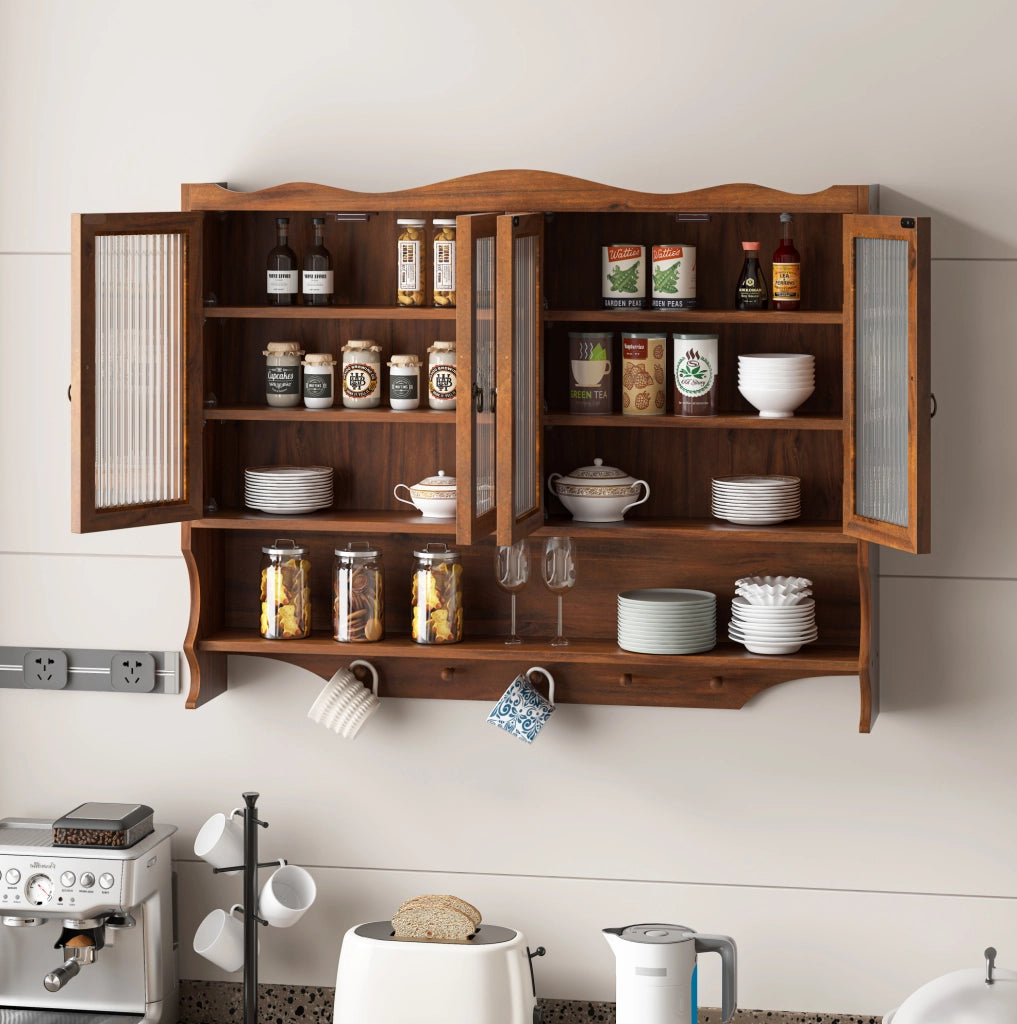 Mobile contenitore in legno massello e vetro 100x20x80 cm marrone