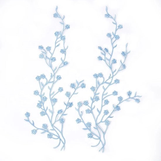 Bordure in Tessuto Blu - Fiori a Maglia - Pannello di Tessuto - 2 Pezzi - 35 cm - Materiale di Alta Qualità - Pannello di Tessuto